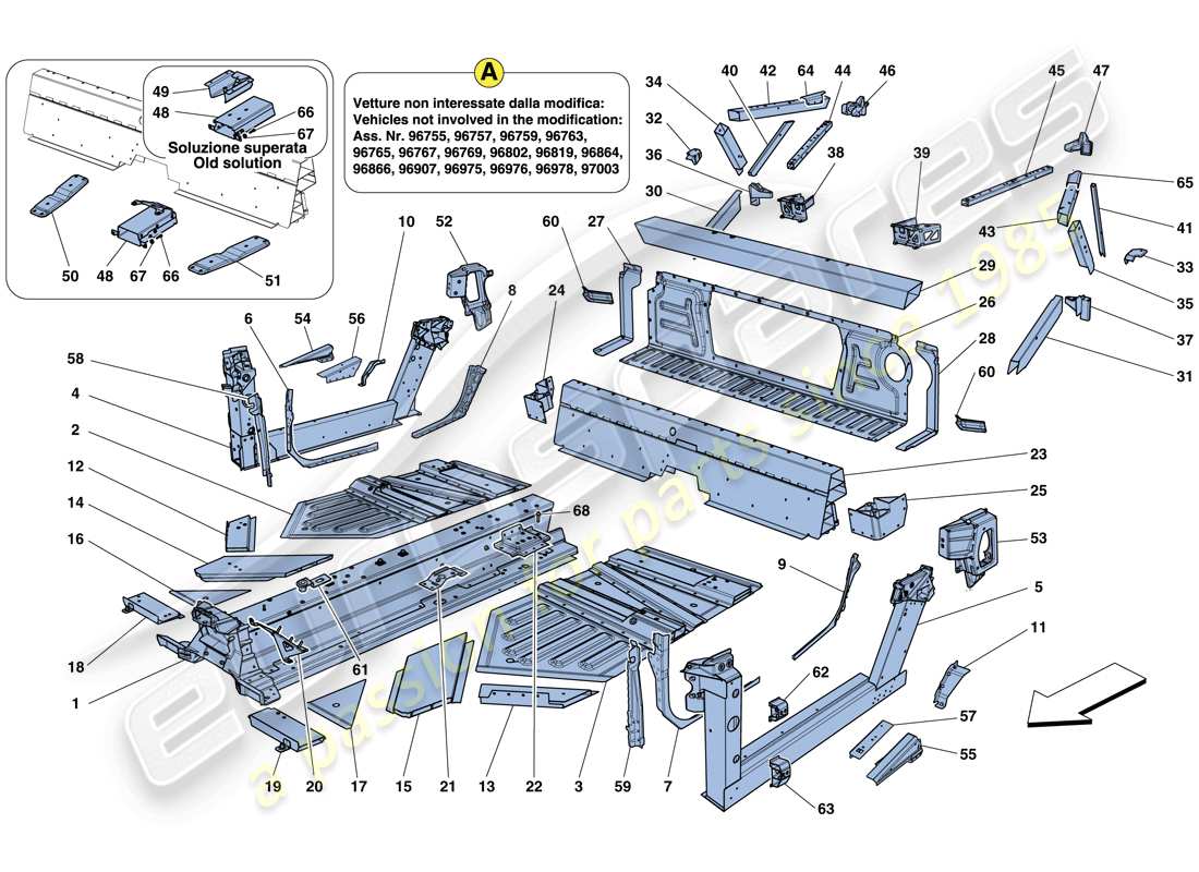 ferrari 458 italia (europe) elementos centrales y paneles diagrama de piezas