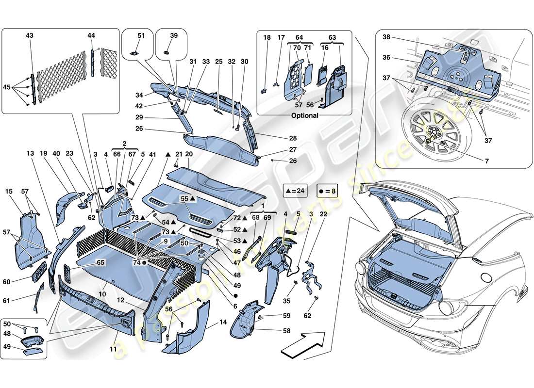 ferrari ff (usa) alfombrillas para maletero diagrama de piezas