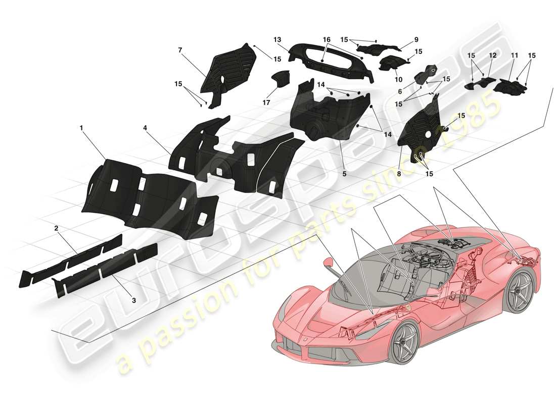 ferrari laferrari (usa) protección térmica y aislamiento diagrama de piezas