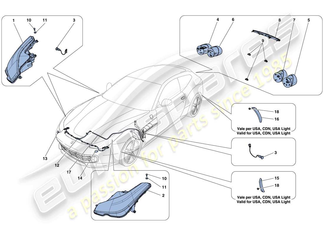 ferrari gtc4 lusso (usa) faros y luces traseras diagrama de piezas