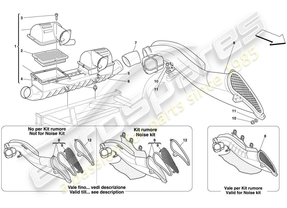 ferrari f430 spider (rhd) diagrama de piezas de entrada de aire