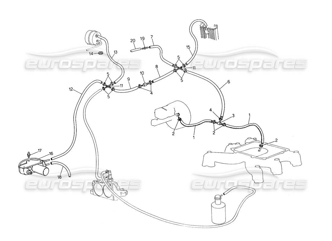 maserati biturbo spider diagrama de piezas del sistema de evaporación (dirección derecha con sonda lambda)