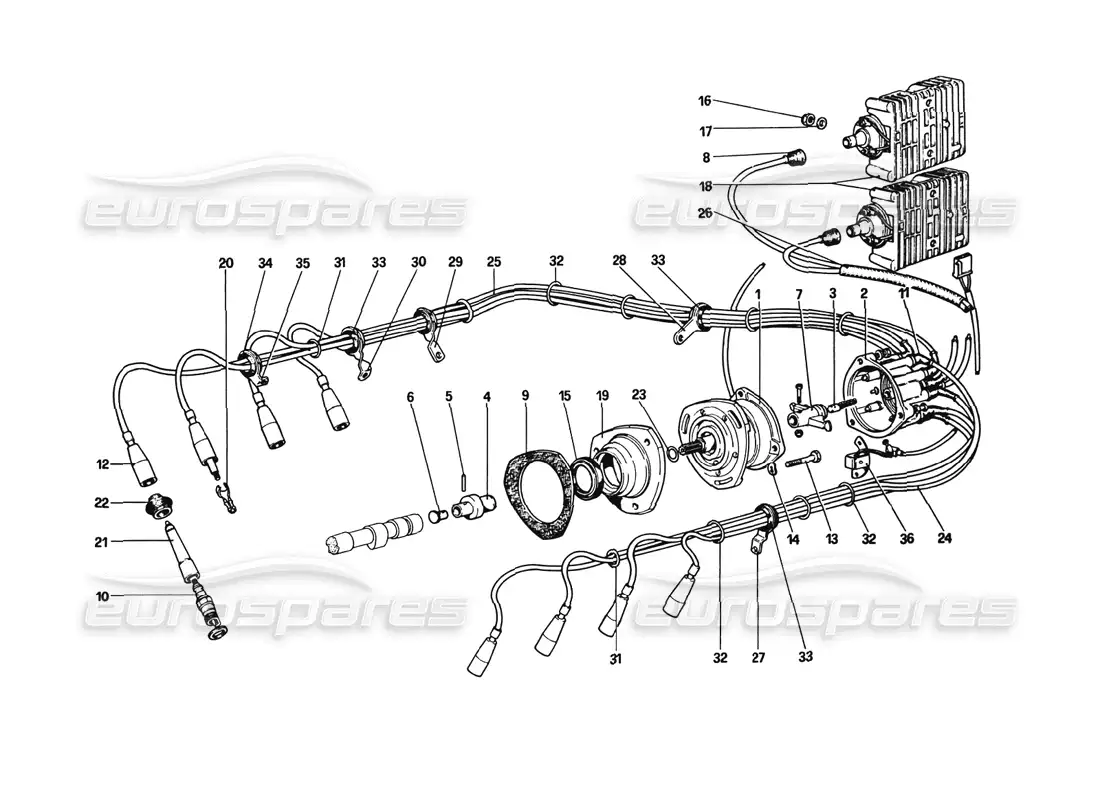 ferrari 308 gtb (1980) encendido del motor (desde el automóvil número 23561 gtb y 23265 gts) diagrama de piezas