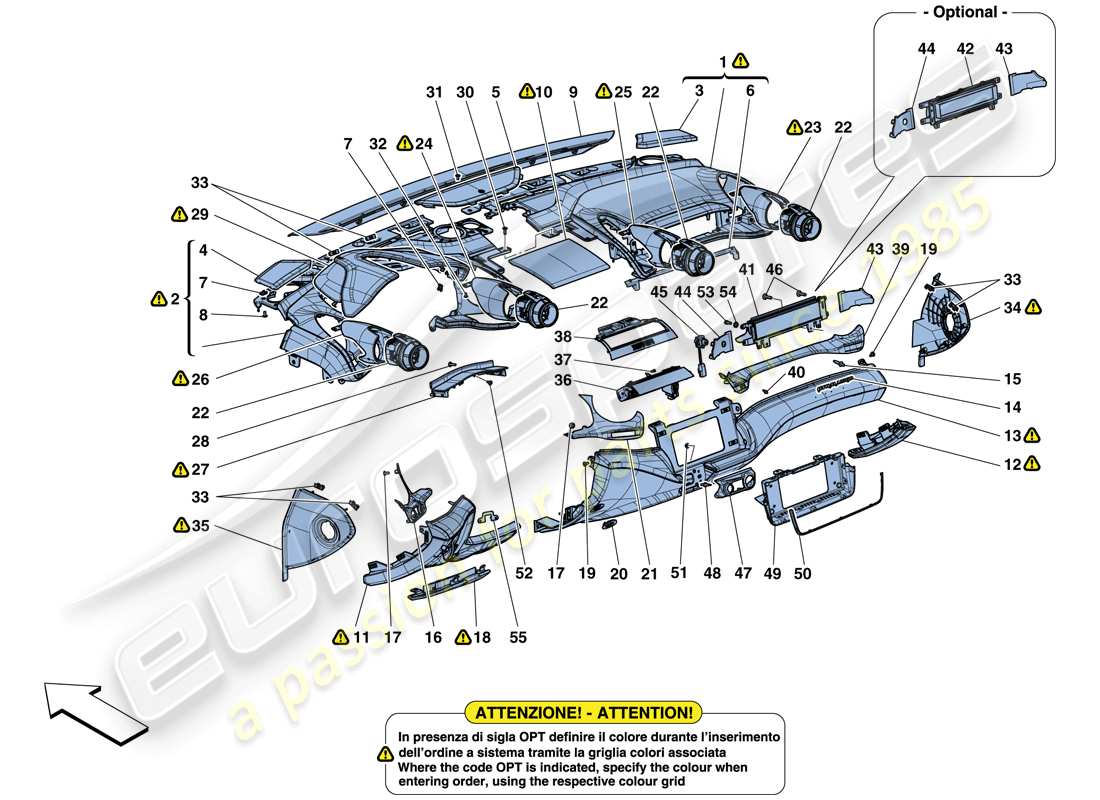 ferrari gtc4 lusso (usa) tablero - acabado diagrama de piezas