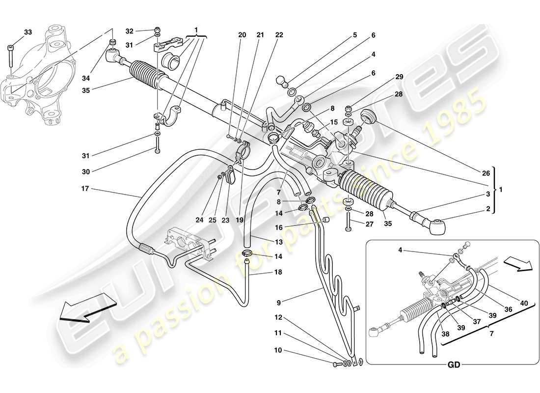 ferrari f430 coupe (europe) caja de dirección asistida hidráulica y bobina serpentina diagrama de piezas