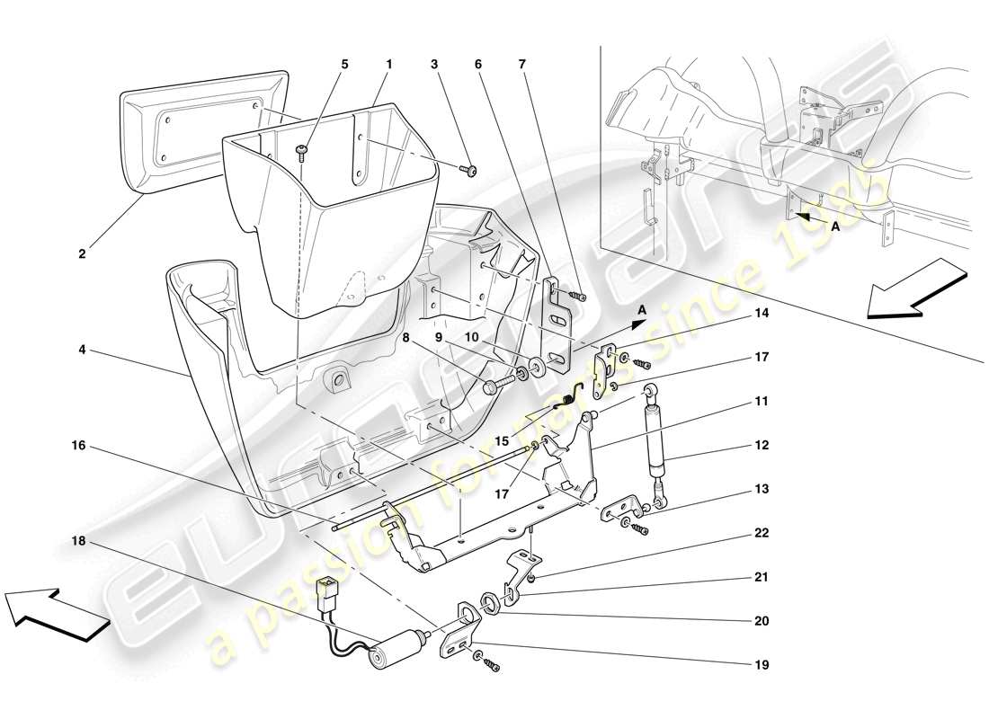 ferrari f430 spider (usa) compartimiento de almacenaje trasero de cuadrículos diagrama de piezas