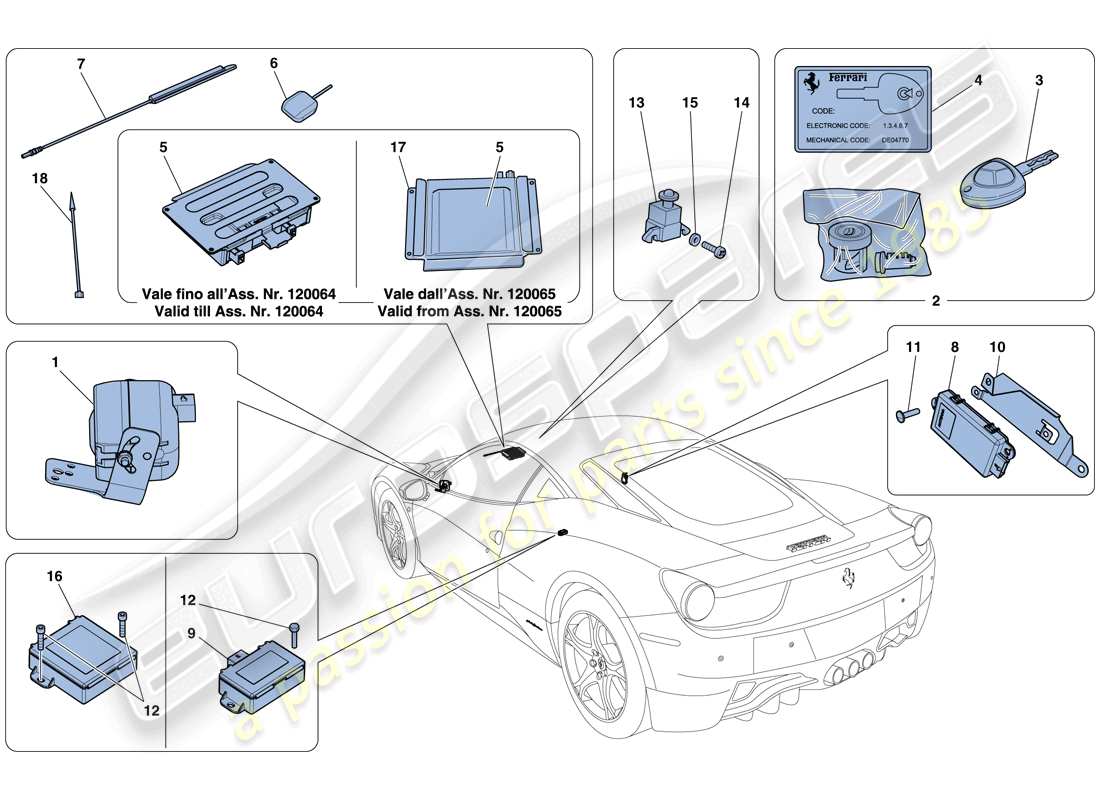 ferrari 458 italia (rhd) diagrama de piezas del sistema antirrobo