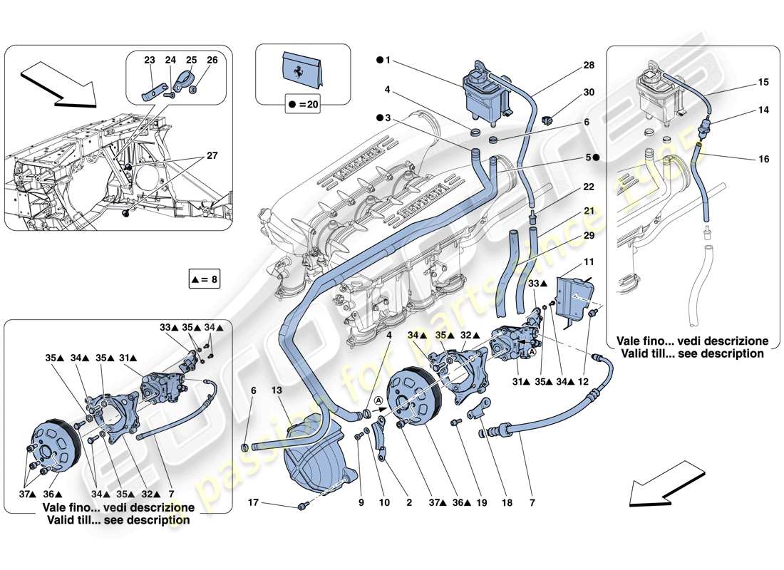 ferrari 458 italia (usa) diagrama de piezas de la bomba de dirección asistida y depósito