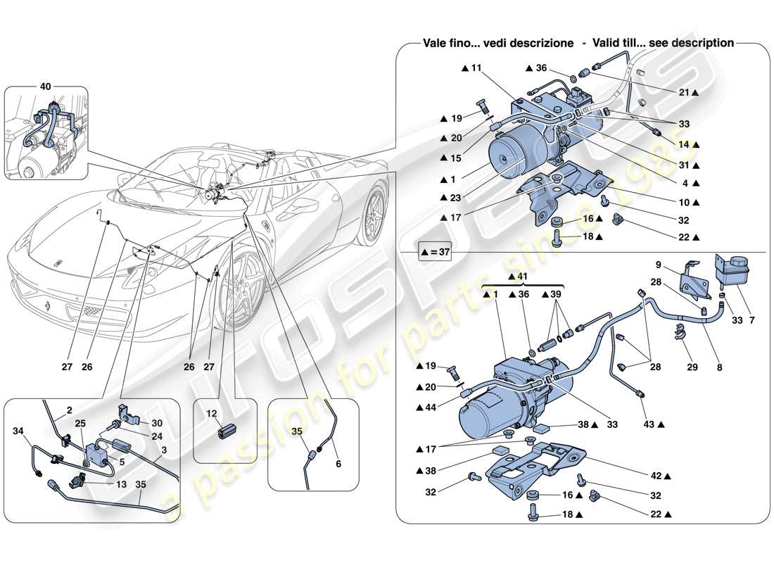 ferrari 458 spider (rhd) sistema de elevación de vehículos diagrama de piezas