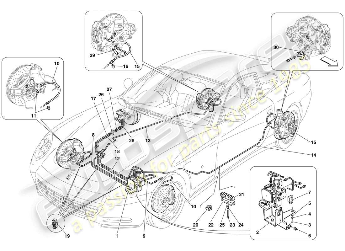 ferrari 612 scaglietti (rhd) diagrama de piezas del sistema de frenos