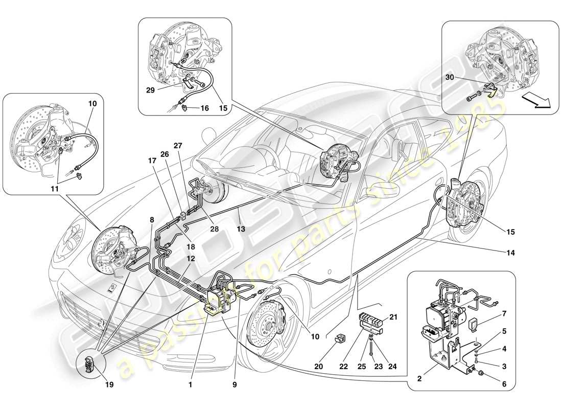 ferrari 612 scaglietti (rhd) brake system diagrama de piezas