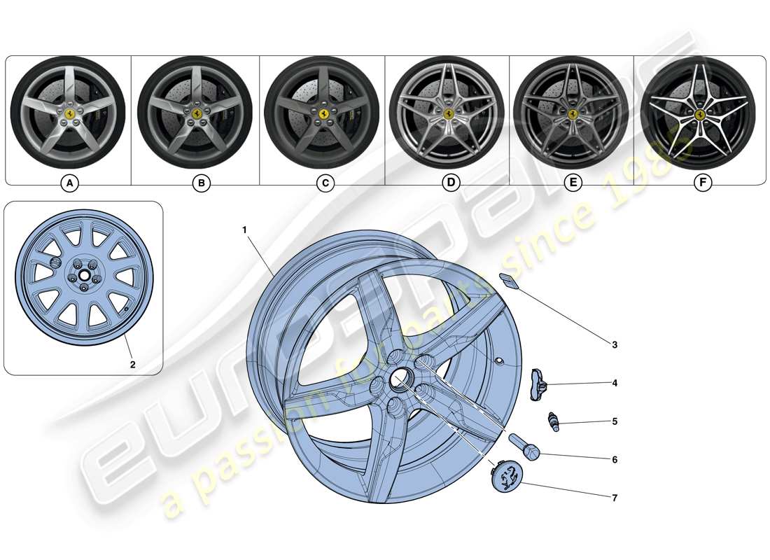 ferrari california t (rhd) ruedas diagrama de piezas