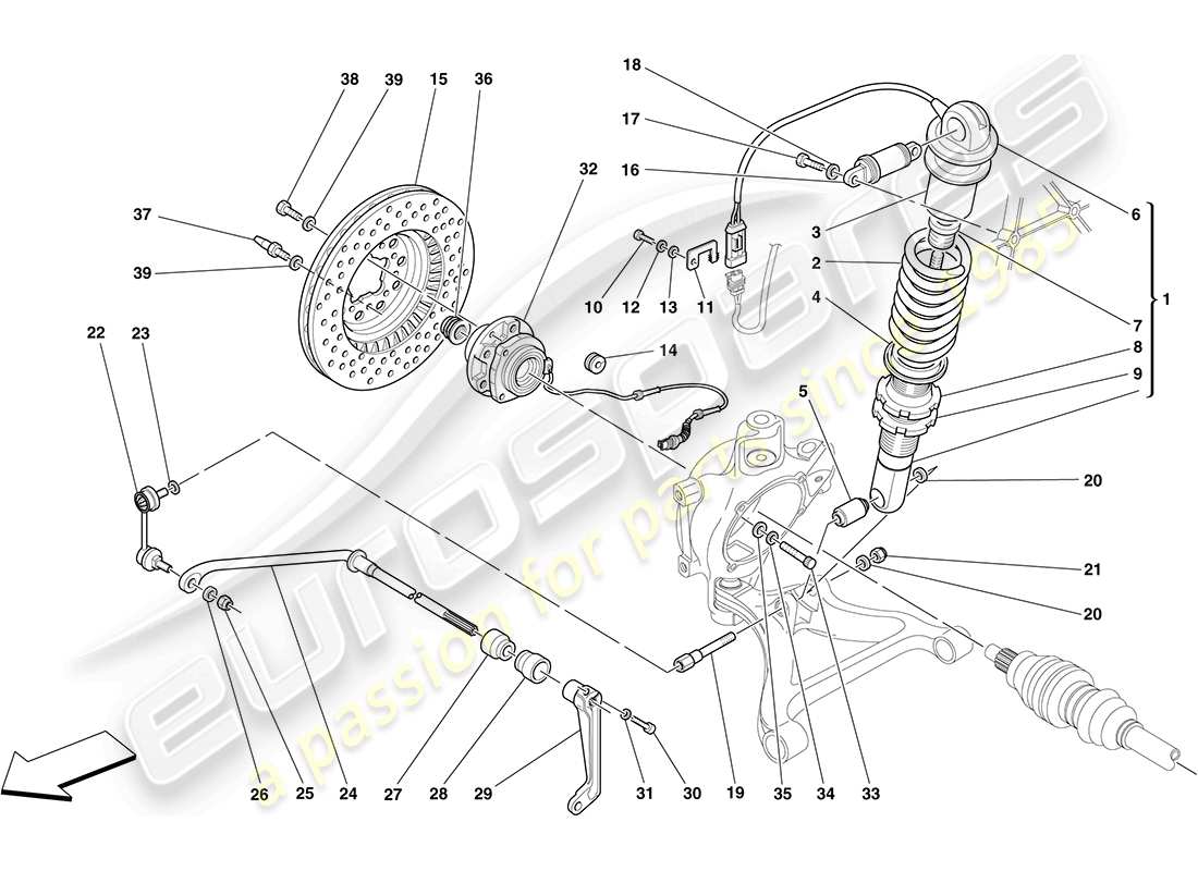 ferrari f430 coupe (europe) suspensión trasera - amortiguador y disco de freno diagrama de piezas
