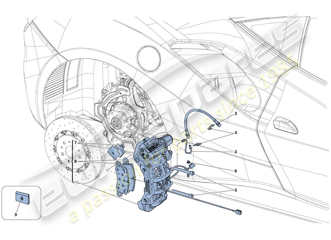 ferrari 488 gtb (europe) pinzas de freno trasero diagrama de piezas