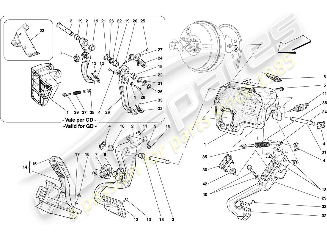 ferrari california (usa) conjunto completo del pedal diagrama de piezas