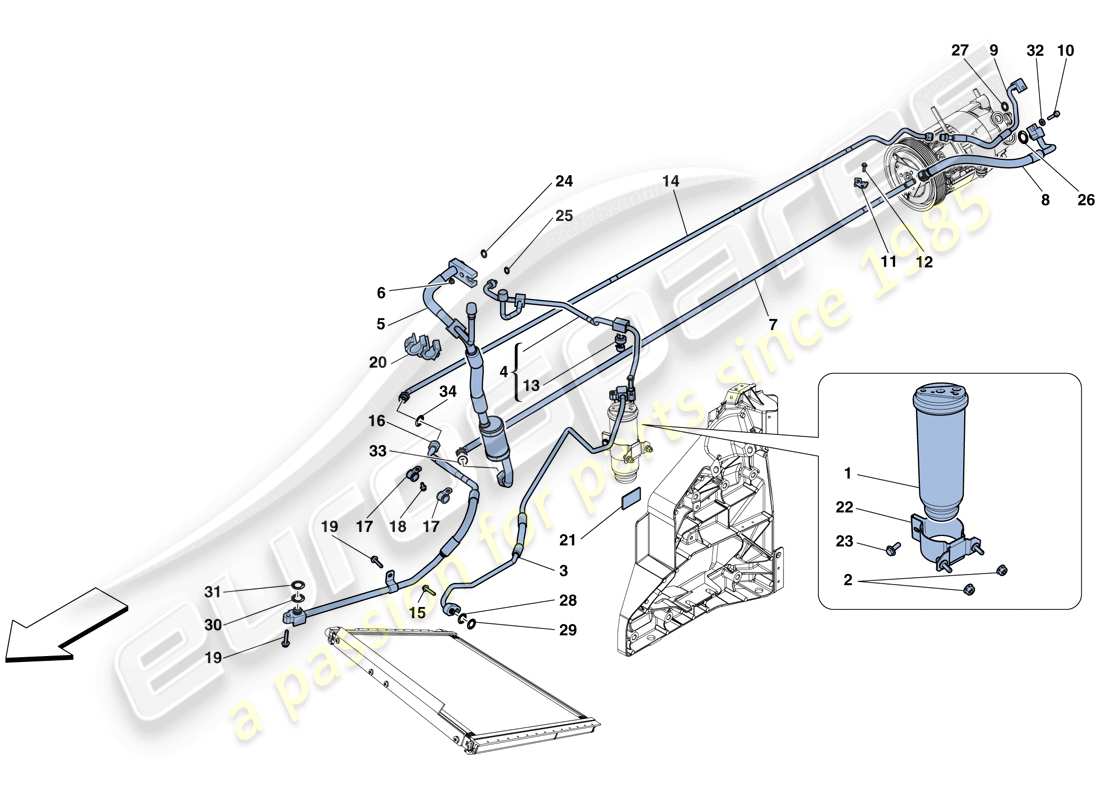 ferrari 458 spider (rhd) sistema de ca - freón diagrama de piezas