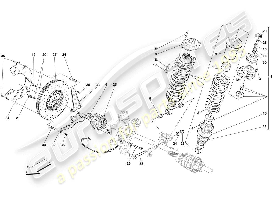 ferrari 599 gto (europe) suspensión trasera - amortiguador y disco de freno diagrama de piezas