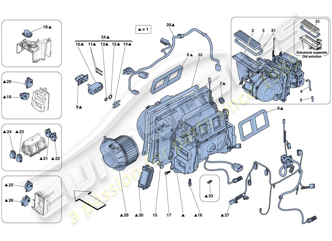 ferrari 458 spider (rhd) diagrama de piezas de la unidad del evaporador