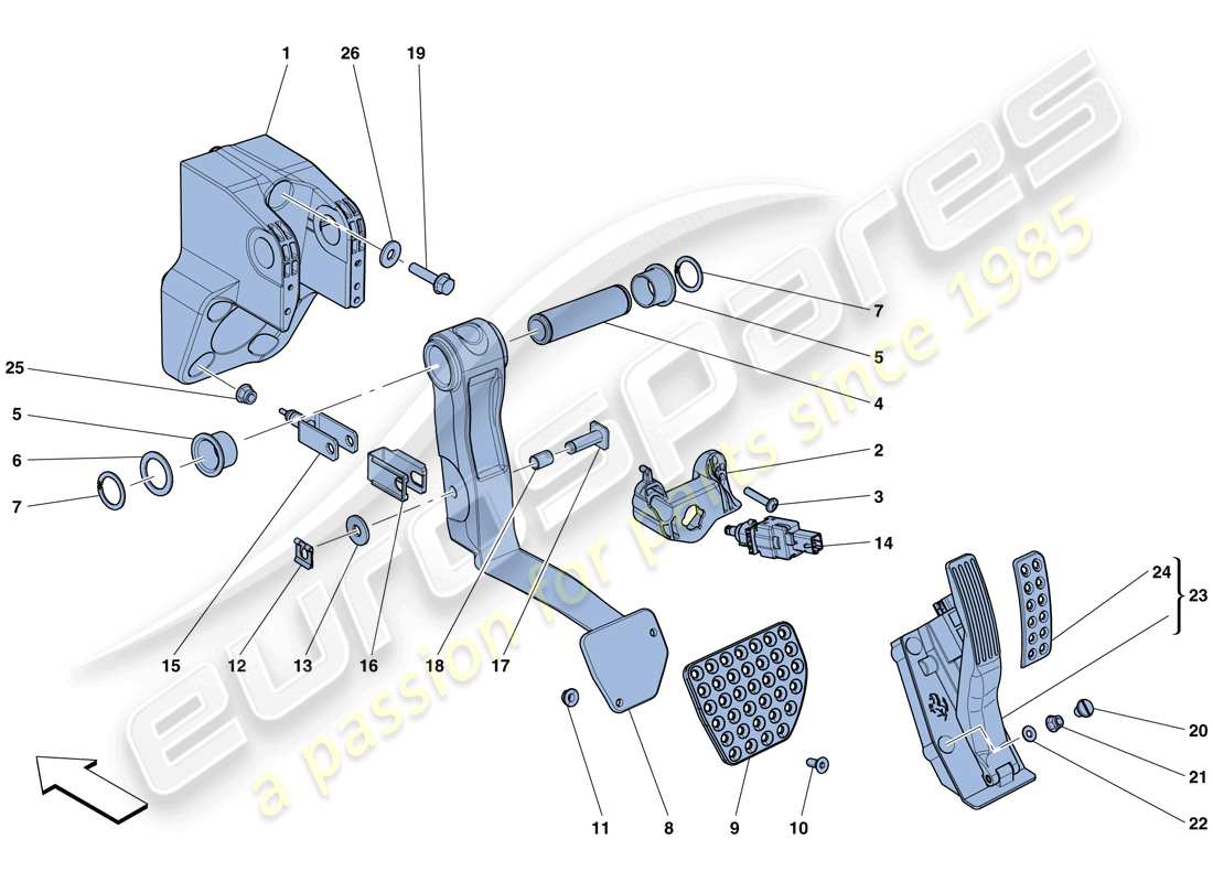 ferrari california t (rhd) montaje completo del pedal diagrama de piezas