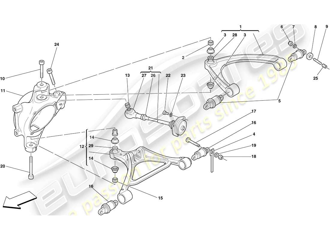 ferrari f430 coupe (europe) suspensión trasera - brazos diagrama de piezas