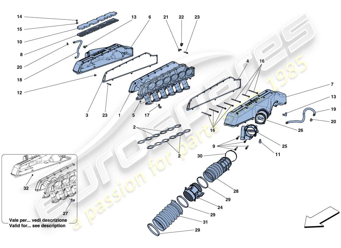 ferrari gtc4 lusso (usa) colector de admisión diagrama de piezas