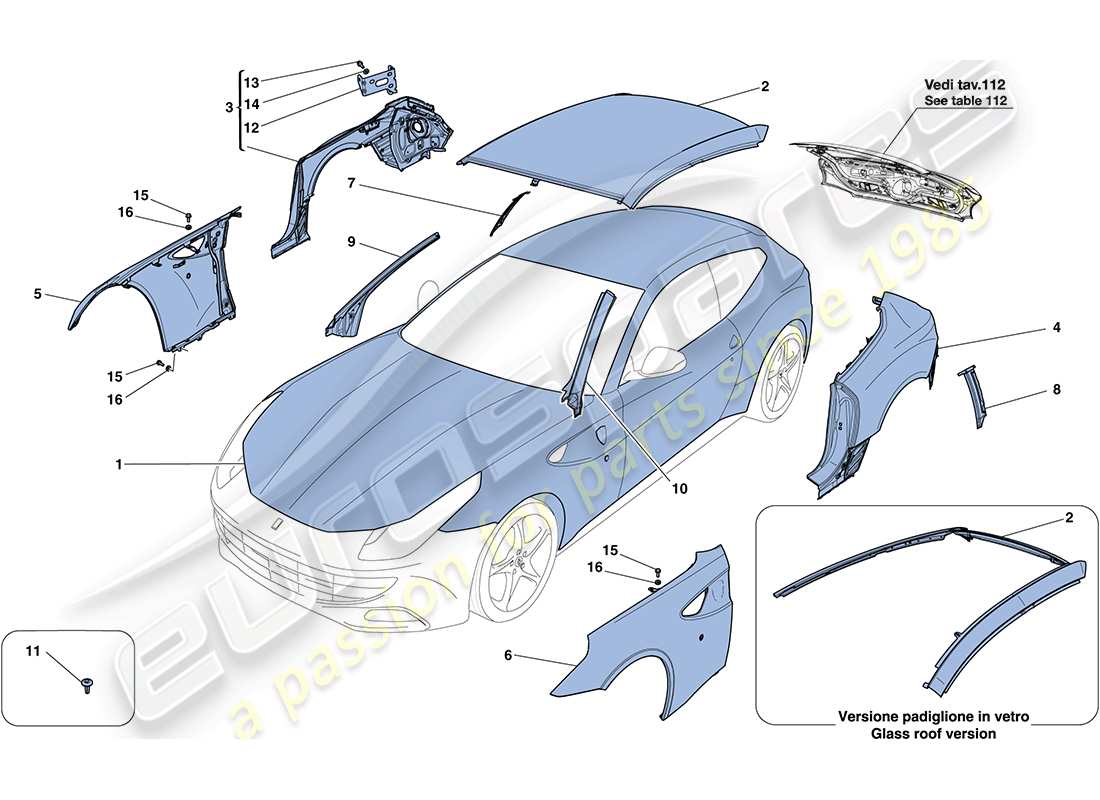 ferrari ff (usa) carrocería - diagrama de piezas de acabado externo