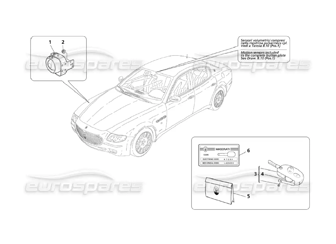 maserati qtp. (2006) 4.2 sistema de alarma e inmovilizador (página 1-2) diagrama de piezas