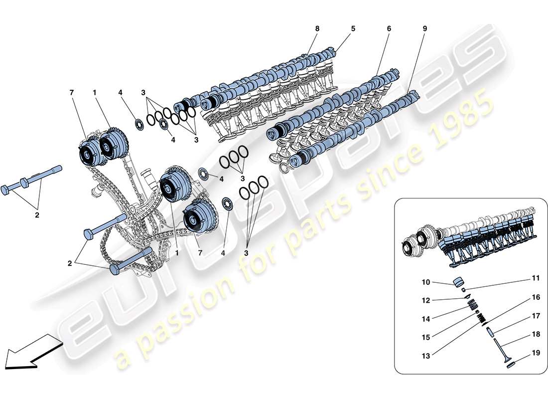 ferrari ff (usa) sistema de distribución - taqués diagrama de piezas