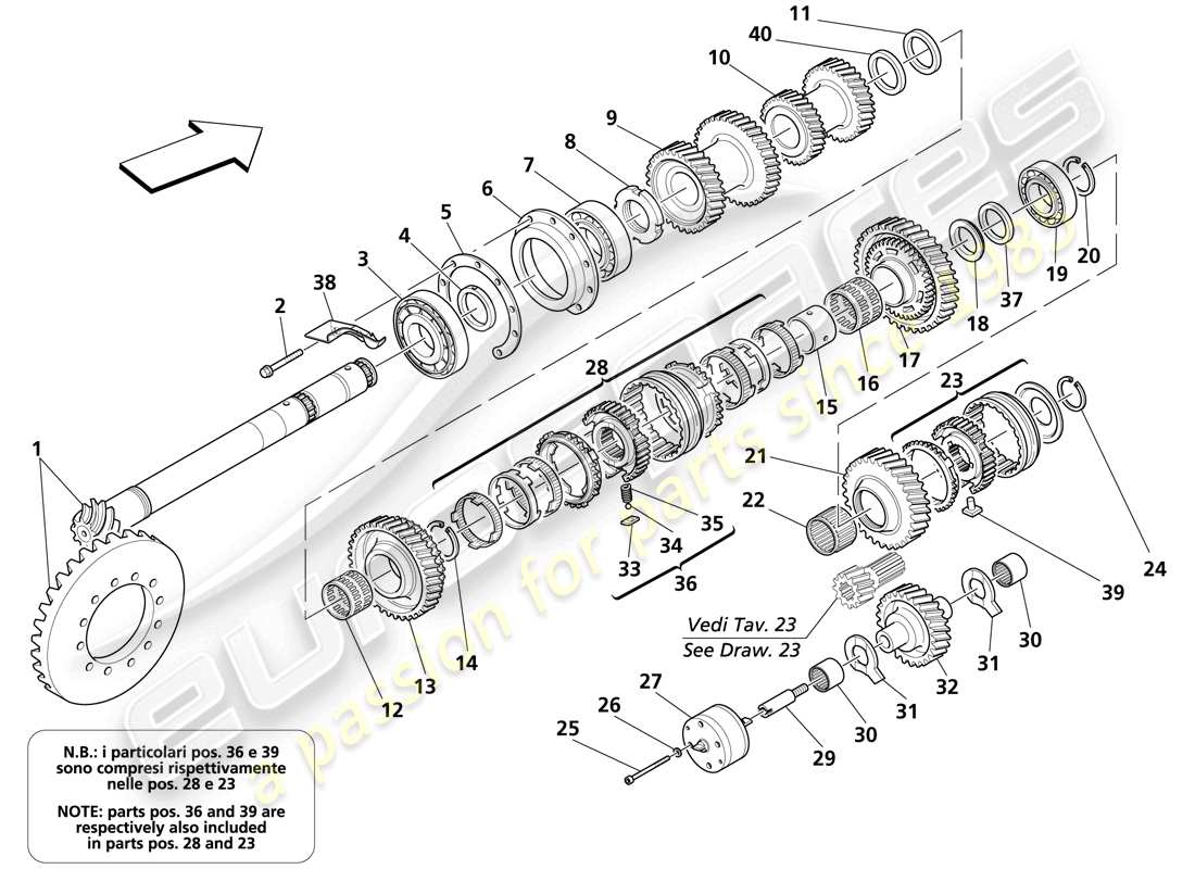 maserati trofeo secondary shaft gears diagrama de piezas