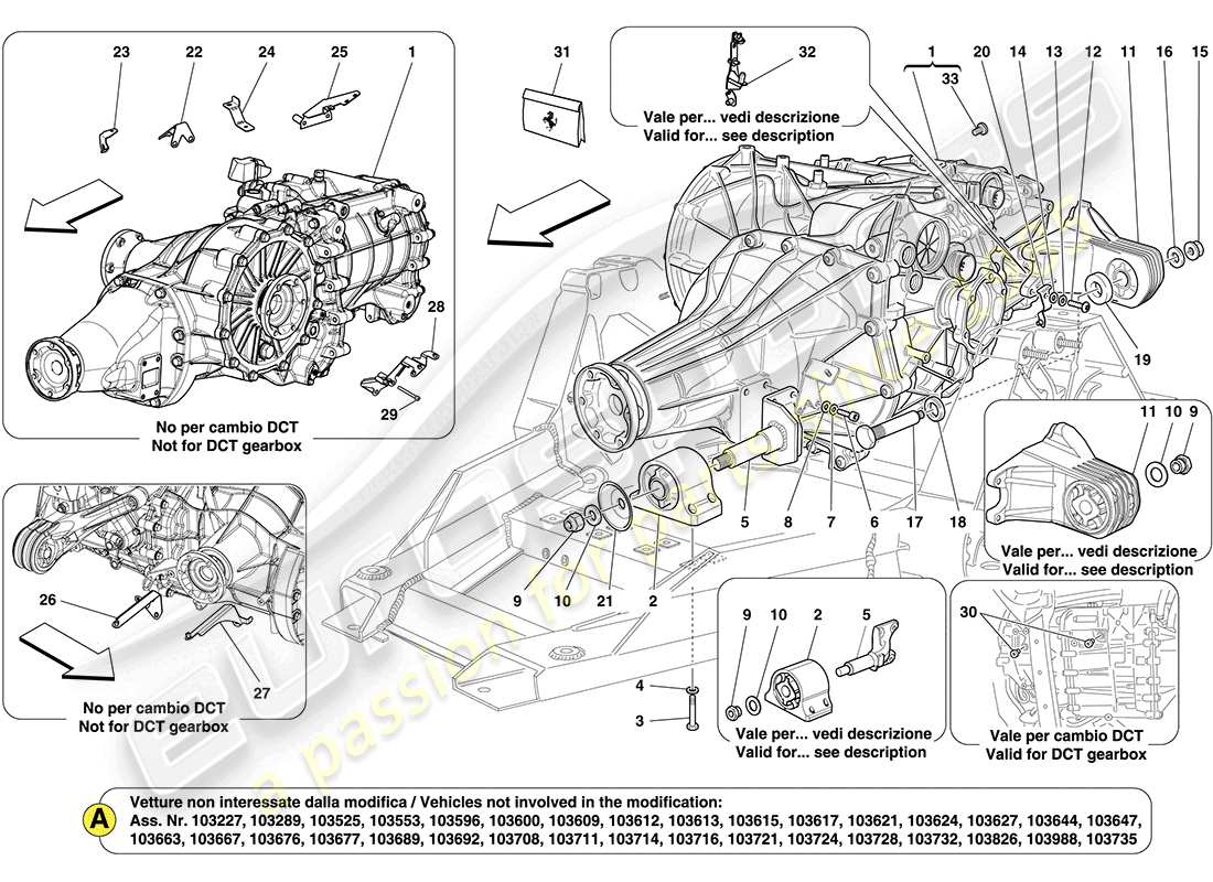 ferrari california (rhd) diagrama de piezas de la caja de cambios