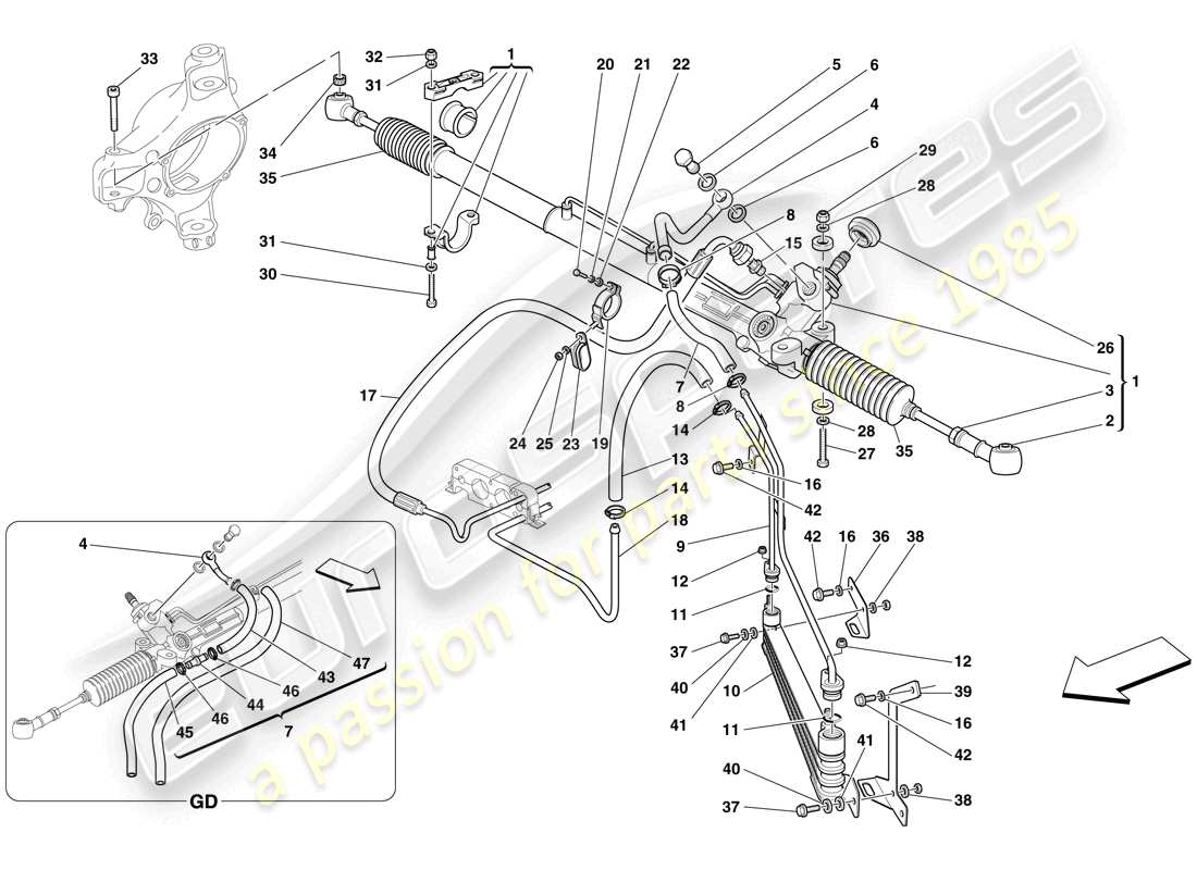 ferrari f430 scuderia spider 16m (europe) caja de dirección asistida hidráulica y bobina serpentina diagrama de piezas