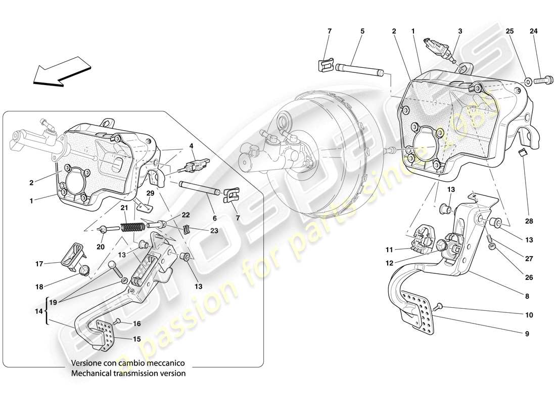 ferrari 612 scaglietti (europe) diagrama de piezas del tablero de pedales