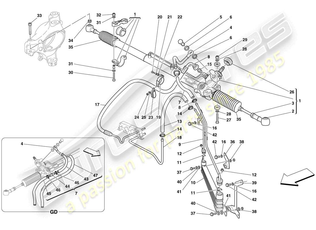 ferrari f430 scuderia spider 16m (rhd) caja de dirección asistida hidráulica y bobina serpentina diagrama de piezas