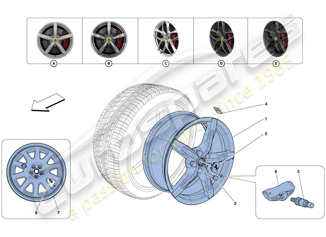 ferrari gtc4 lusso t (rhd) ruedas diagrama de piezas