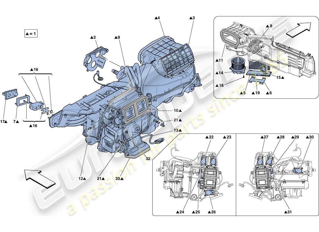 ferrari ff (rhd) diagrama de piezas de la unidad del evaporador