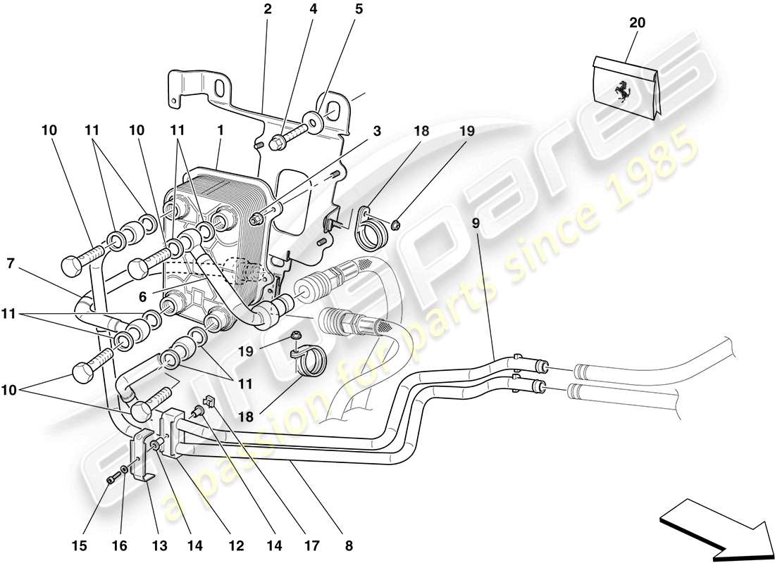 ferrari california (rhd) sistema de enfriamiento y lubricación del aceite de la caja de cambios diagrama de piezas