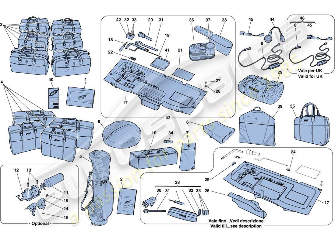 ferrari ff (rhd) herramientas y accesorios suministrados con el vehículo diagrama de piezas