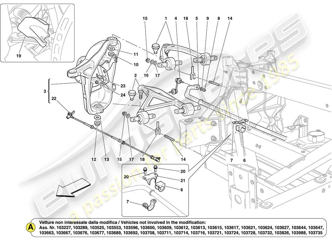 ferrari california (usa) suspensión delantera diagrama de piezas