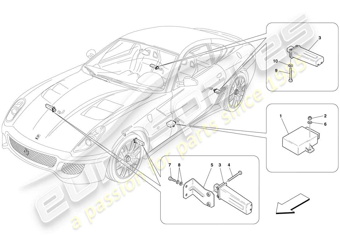 ferrari 599 gto (rhd) sistema de control de presión de neumáticos diagrama de piezas