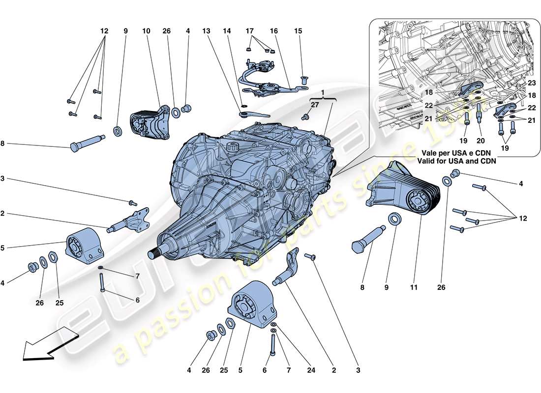 ferrari ff (usa) diagrama de piezas de la caja de cambios