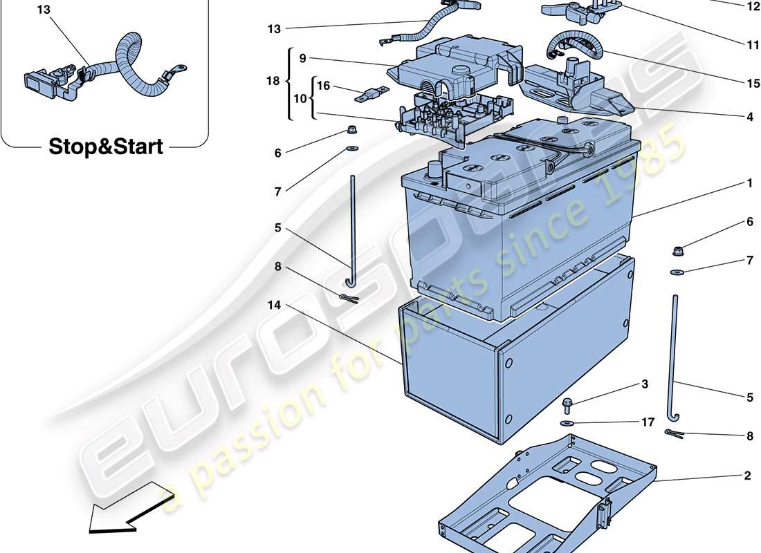 ferrari ff (rhd) diagrama de piezas de la batería