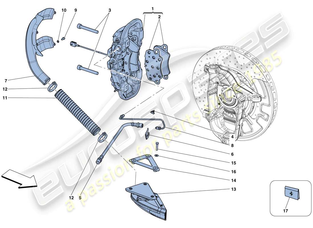 ferrari 458 speciale (rhd) pinzas de freno delantero diagrama de piezas