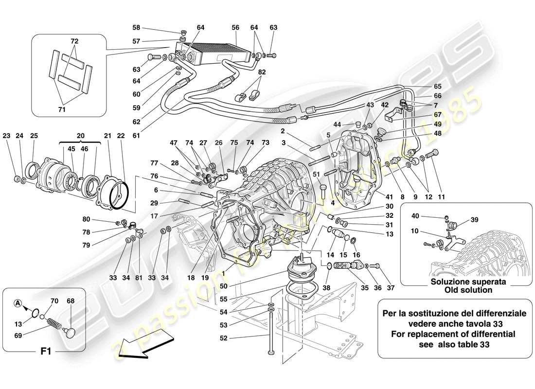 ferrari 599 gtb fiorano (europe) diagrama de piezas del radiador de enfriamiento de la caja de diferencial y de la caja de cambios