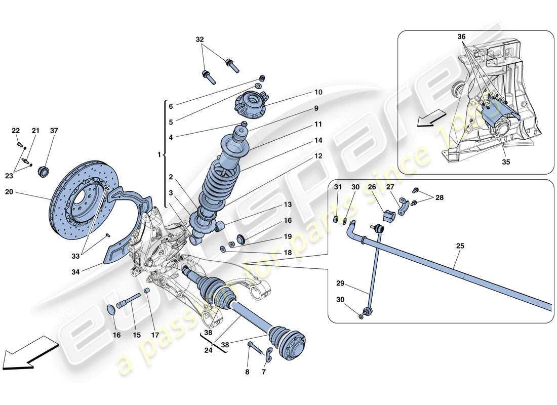 ferrari 458 speciale aperta (rhd) suspensión trasera: amortiguador y disco de freno diagrama de piezas