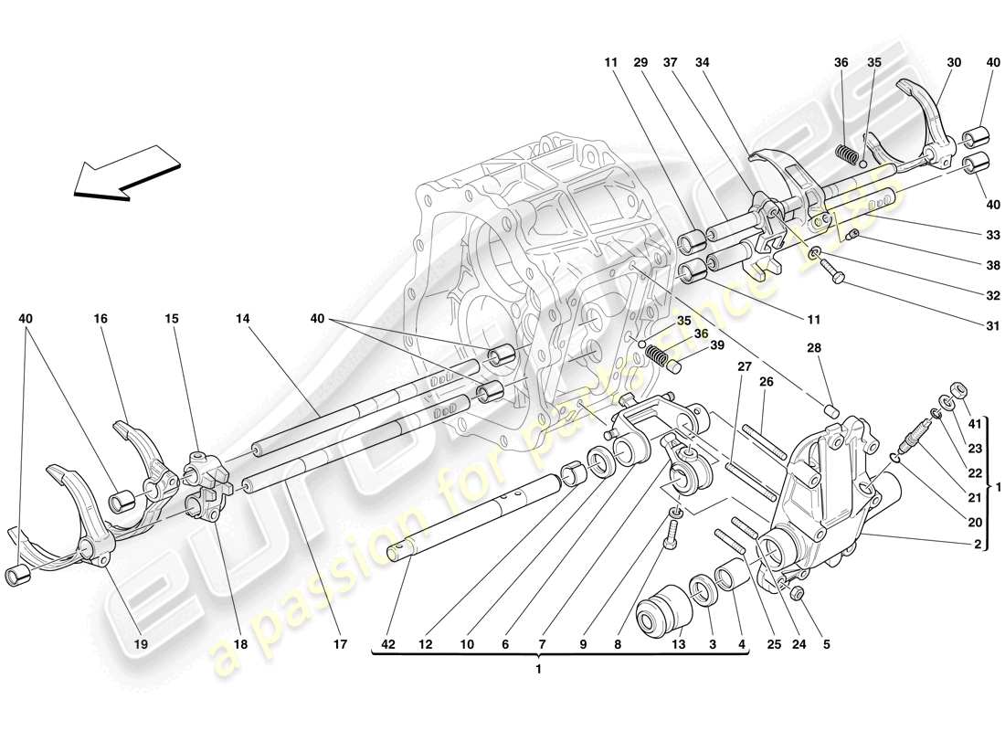 ferrari 599 gtb fiorano (europe) controles internos de la caja de cambios diagrama de piezas