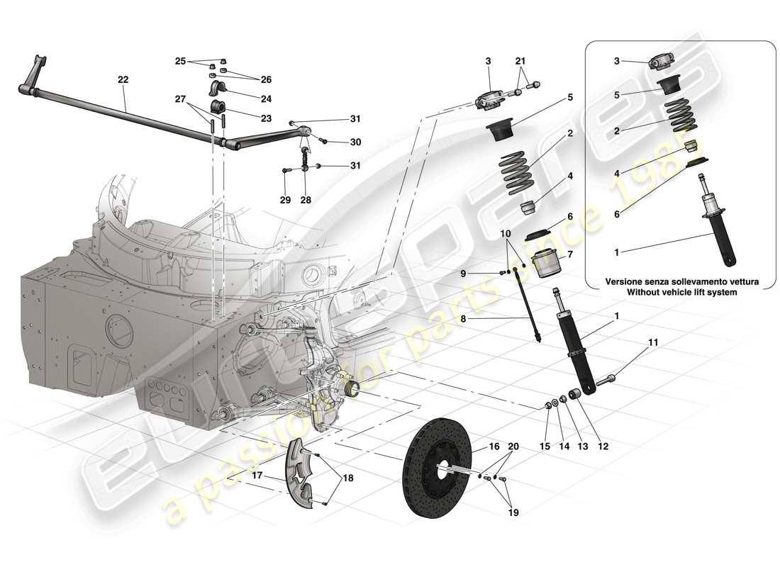 ferrari laferrari (usa) suspensión delantera - amortiguador y disco de freno diagrama de piezas