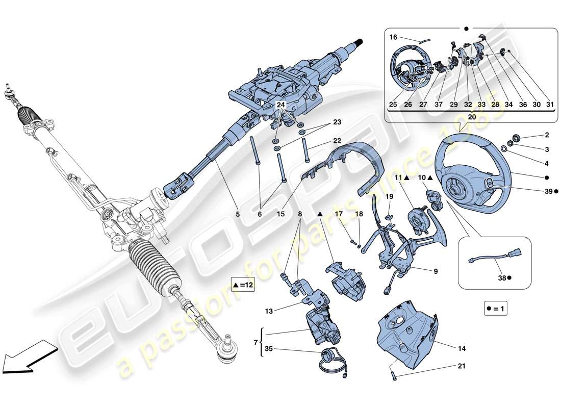 ferrari 458 speciale aperta (usa) control de dirección diagrama de piezas