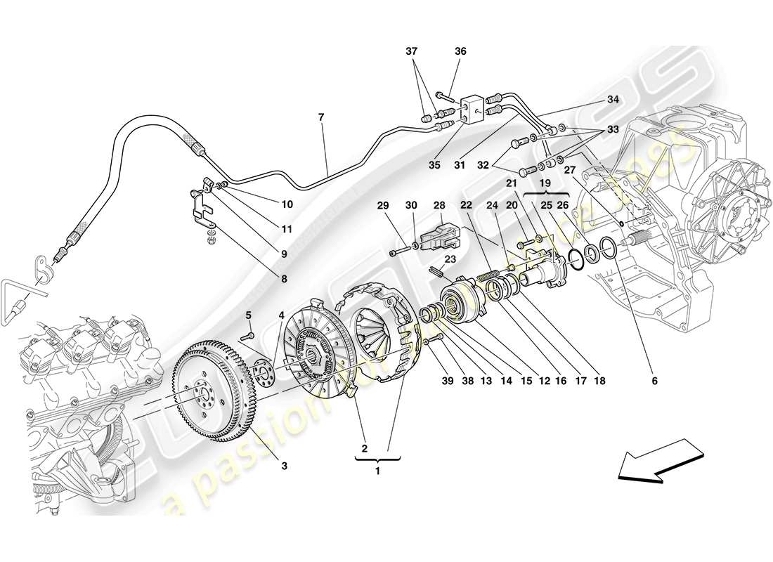 ferrari f430 coupe (rhd) embrague y controles diagrama de piezas