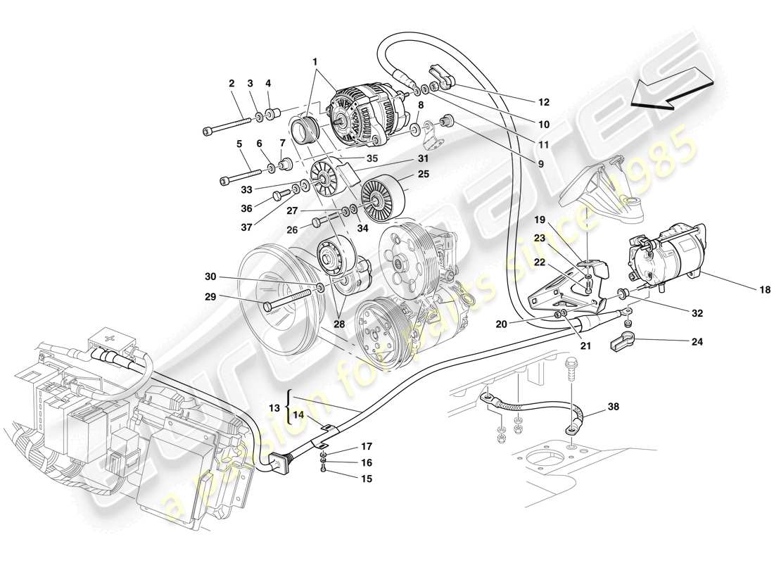 ferrari f430 scuderia (rhd) alternador - motor de arranque diagrama de piezas