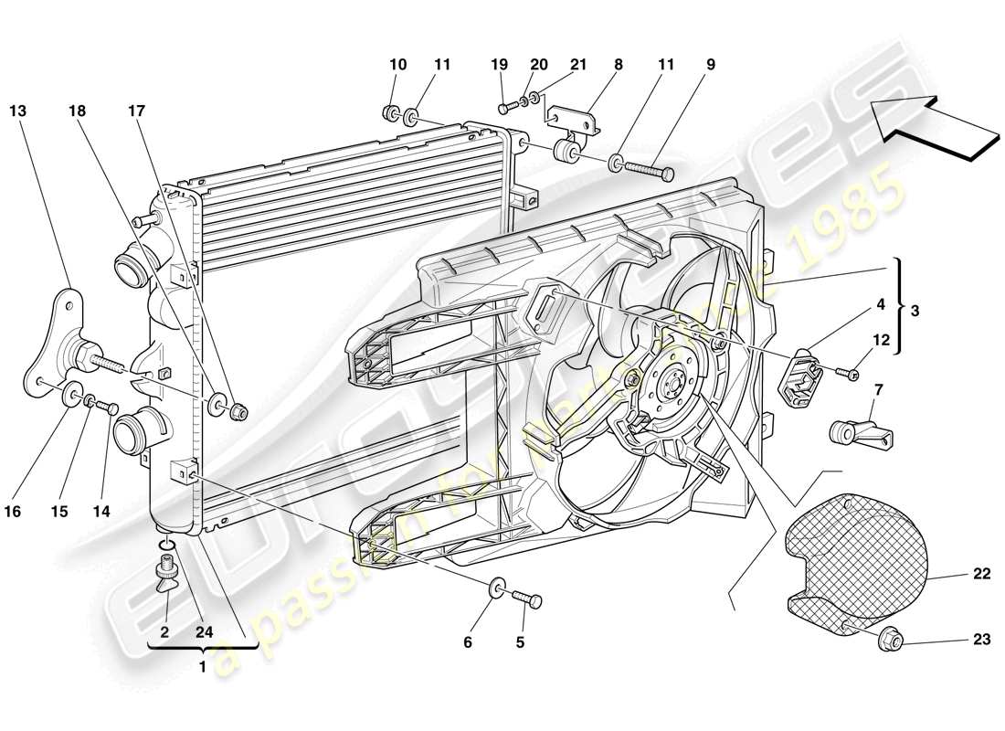 ferrari f430 scuderia (rhd) radiadores del sistema de refrigeración diagrama de piezas